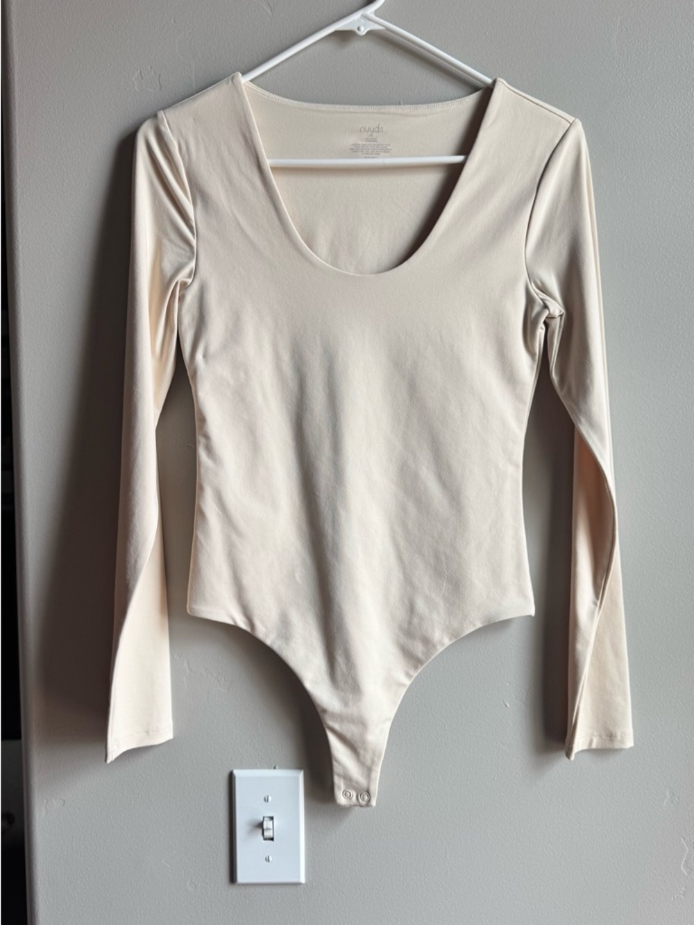 NUUDS Nude Long Sleeve Bodysuit Minimalist Neutral Clean Girl Fitted Top Scandi